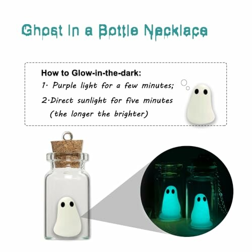 Glow-in-the-dark ghost in a bottle necklace with instructions.