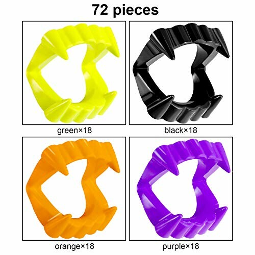 Set of 72 plastic hair clips in green, black, orange, and purple.